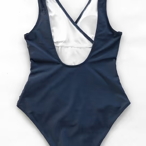 Cupshe Ruched Navy Solid One-piece Swimsuit - Picture 2 of 5